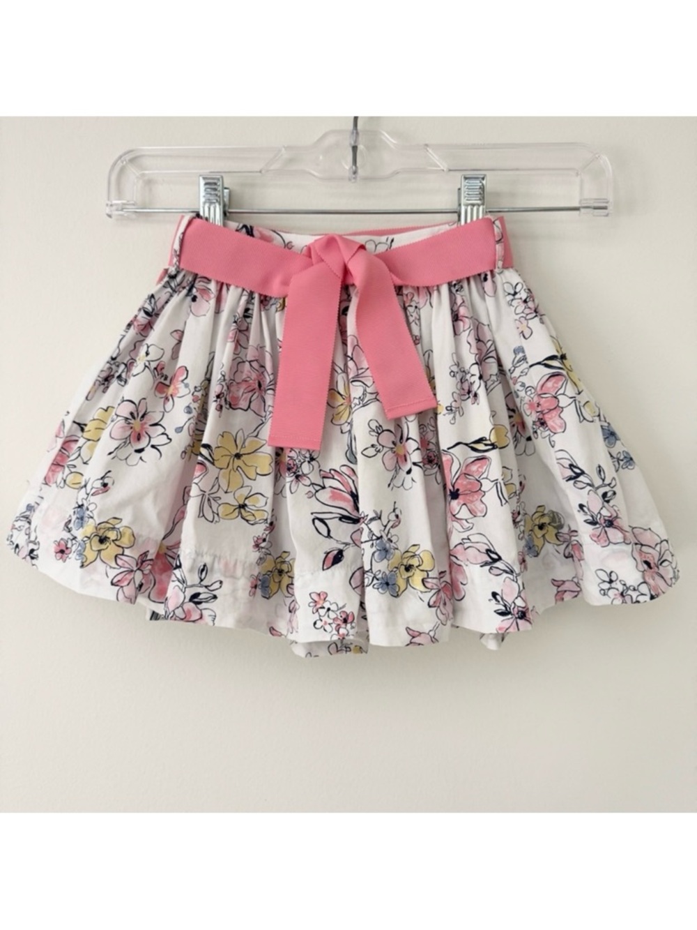 Petit Bateau Floral Kids Skirt Detachable Grosgrain Belt, Size 5, EUC